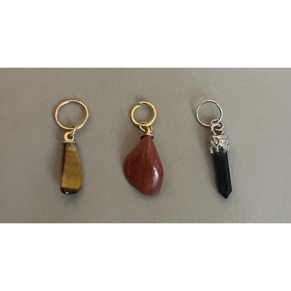 Lot of 3 Natural Gemstone Pendants Charms Tigers Eye Jasper Crystal Point #5